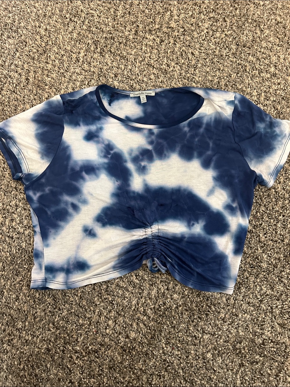 Charlotte Russe Tie-Dye Ruched Crop Tee - Blue
